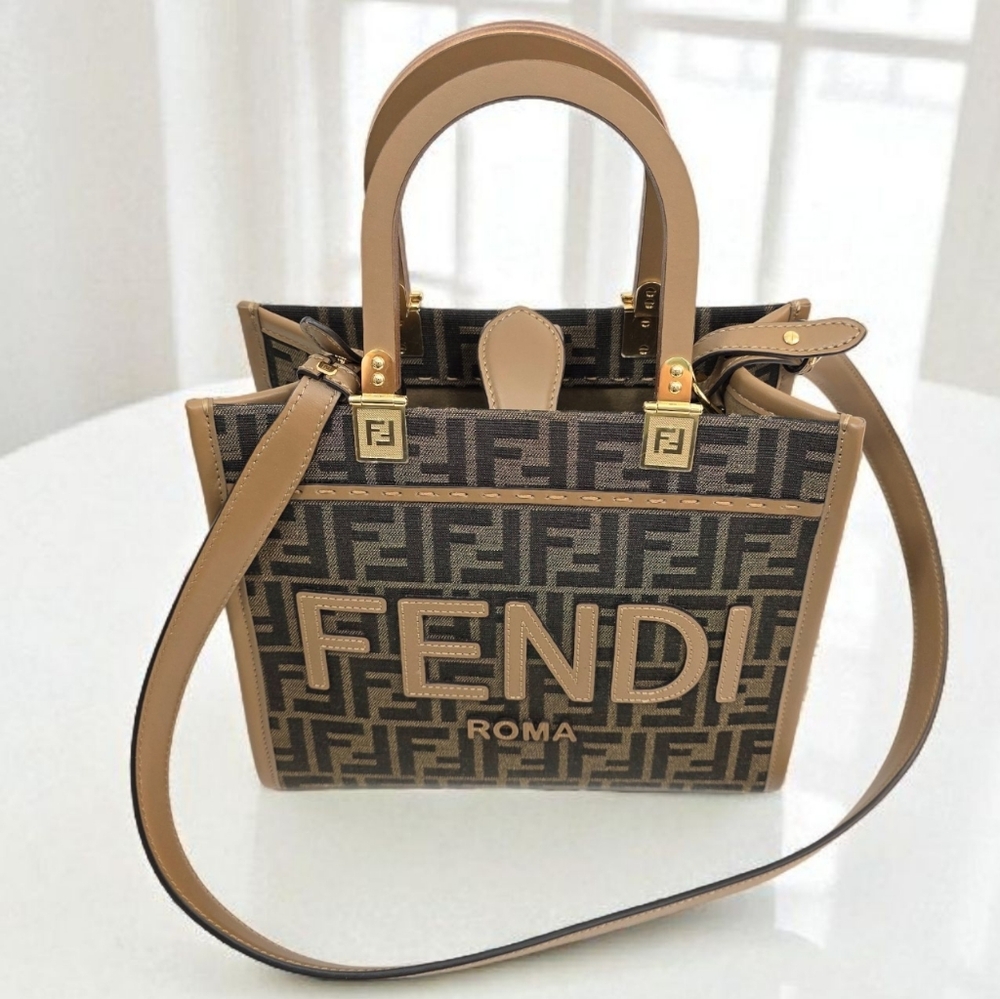 ✨️Authentic Fendi Sunshine Small Brown FF jacquard fabric bag - Picture 15 of 16